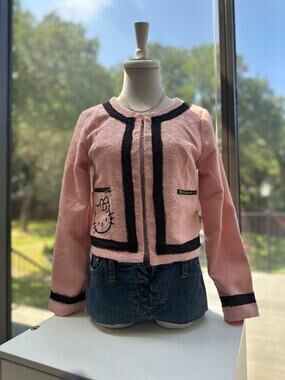 Hello Kitty by Sanrio Pink Tweed Boucle Jacket Chanel-Style Cropped Blazer S